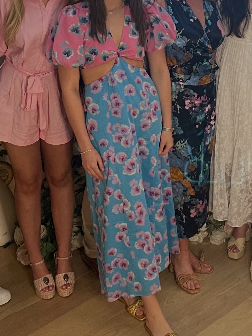Floral Cutout Maxi Dress in Pink & Blue